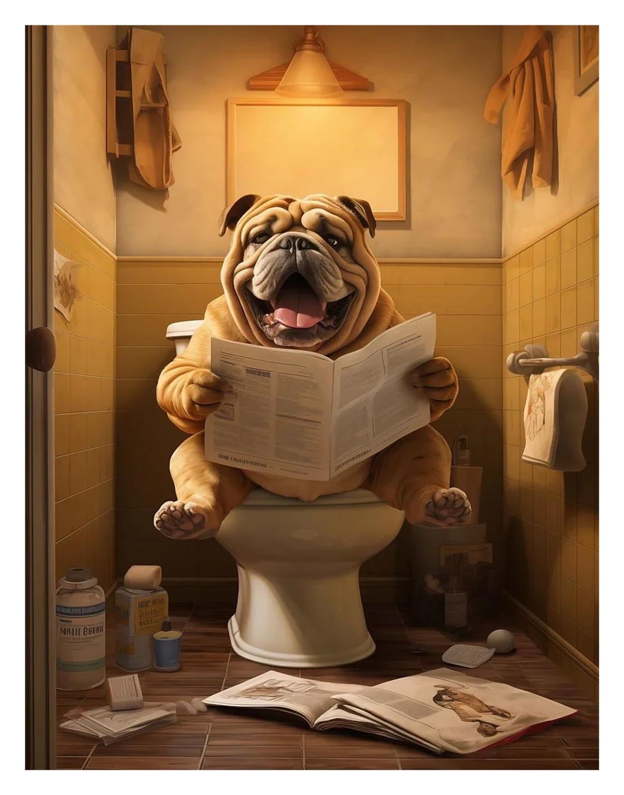 XENITE Wall Art Canvas Prints Funny Animal Rabbit Giraffe Frog Sitting On The Toilet Reading Newspaper Canvas Painting Poster Prints Wall Art Pictures Home Decor(B,50x70cm)