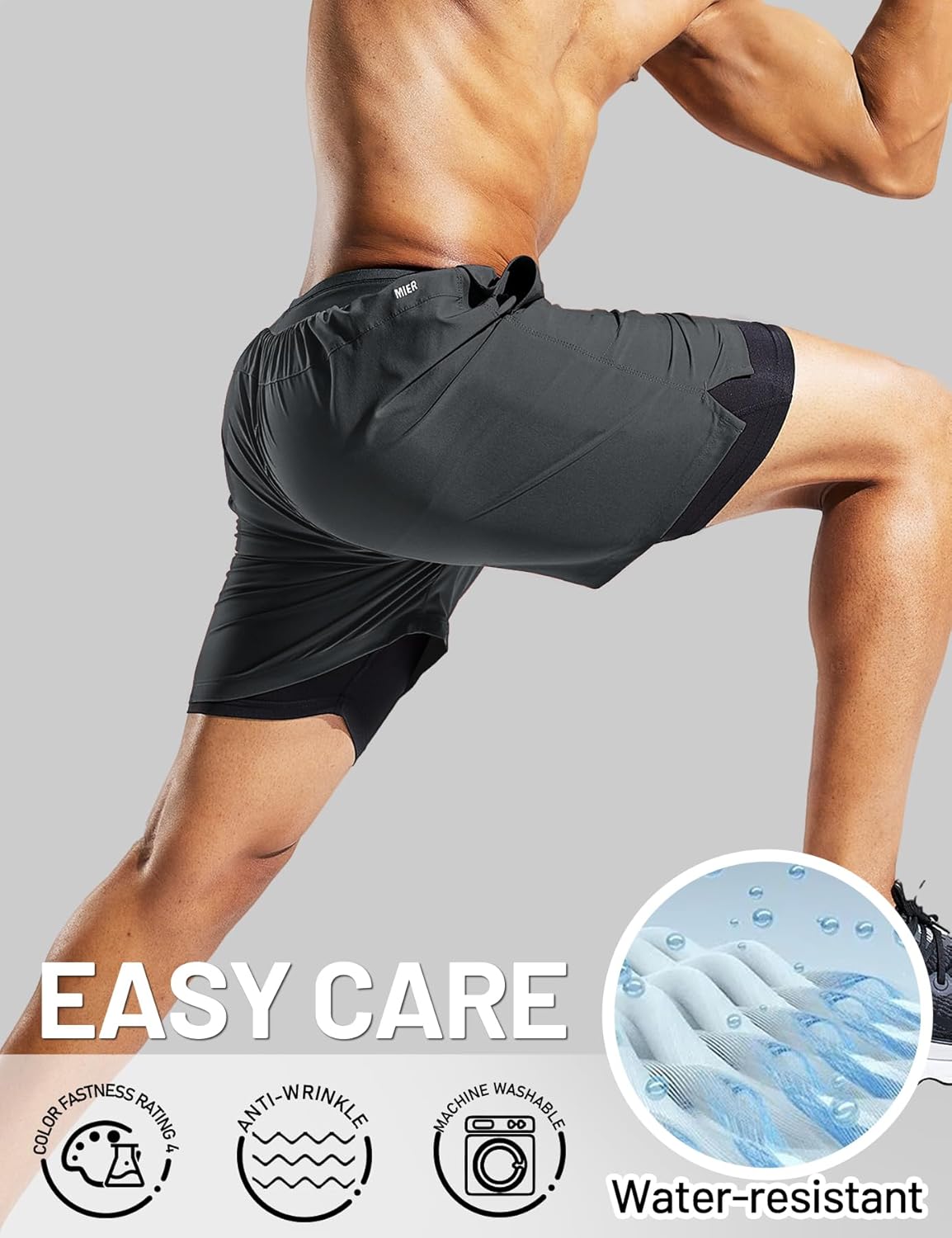 MIER Men's 2 in 1 Running Shorts with Liner 5" Quick Dry Gym Workout Athletic Shorts with Pockets, Lightweight, Breathable