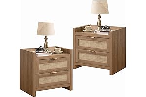 SICOTAS Night Stand Set of 2 | Boho Nightstands with Charging Station & Storage