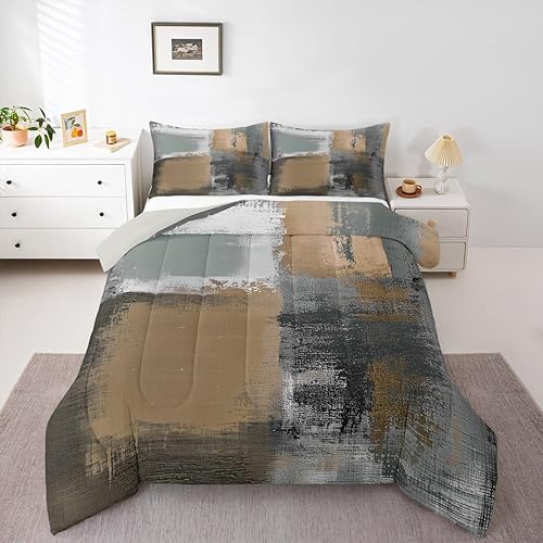 Erosebridal Juego de ropa de cama de teñido anudado gris, tamaño Queen, color marrón, degradado, negro, abstracto, grunge, juego de edredón de