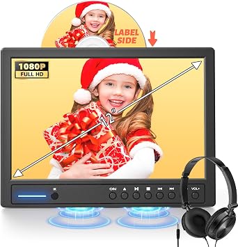 Arafuna 12" Portable DVD Player for Car with Headphone, Car DVD Player with Headrest Mount, Suction-Type Disc in, Headrest DVD Player Support HDMI Input, AV in/Out,1080P Video, USB/SD Card Reader