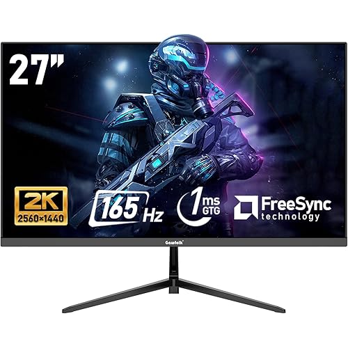 27 inch 2K QHD(2560×1440) PC Screen, 165Hz Gaming Monitor, 1ms Without Bezel, FreeSync,98% sRGB, 178° Wide Viewing Angle, HDMI2.0、DisplayPort, 75 * 75MM Wall Mount Compatible - Black