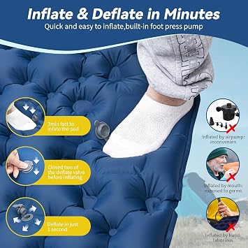 HiiPeak Camping Sleeping Pad - Ultralight Inflatable Sleeping Mat with Built-in Foot Pump, Durable Compact Waterproof Camping Air Mattress for Camping, Backpacking, Hiking, Tent Trap Traveling