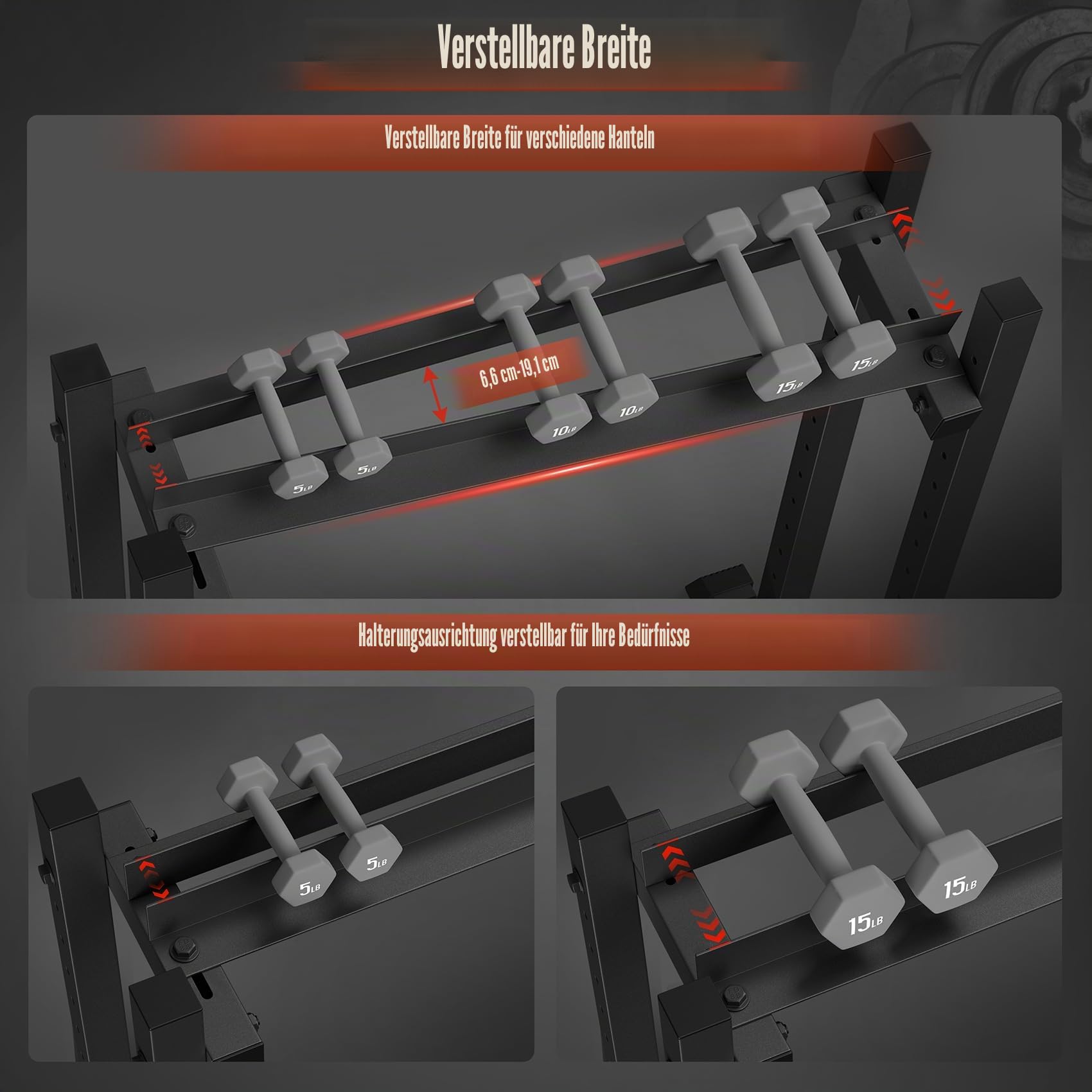 Hantelständer mit 3 Ebenen, 500 kg Kapazität, verstellbar, für das Fitnessstudio zu Hause, robuster Hantelständer für Kurzhanteln, Kugelhanteln und Hantelscheiben (nur Gestell)