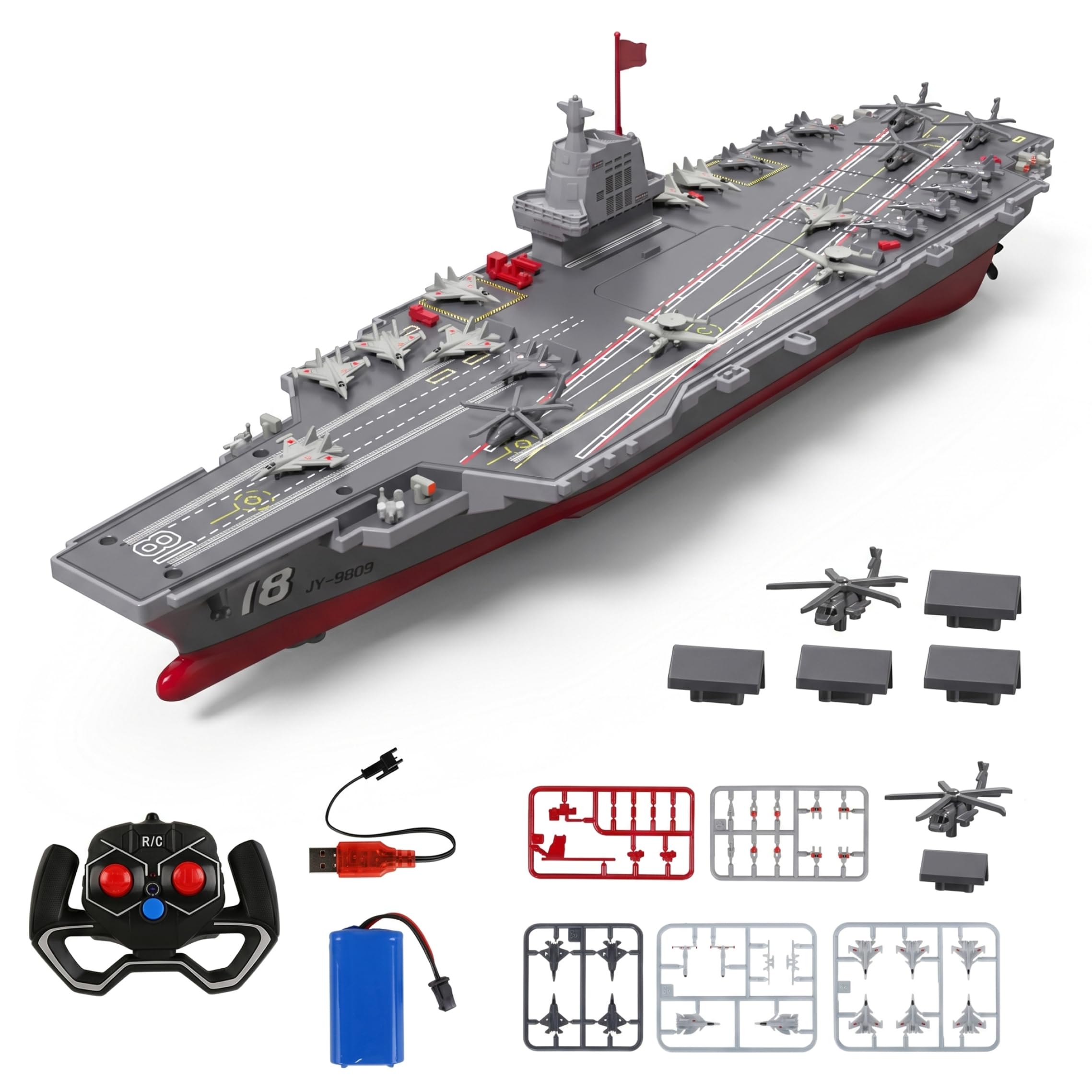 Barco de Control Remoto para niños, Buque de Guerra RC de 2, 4 g con Corte de Seguridad de Apagado de Agua Acorazado RC Recargable por USB para Patio, Piscina, Playa Buque de Guerra Acorazado