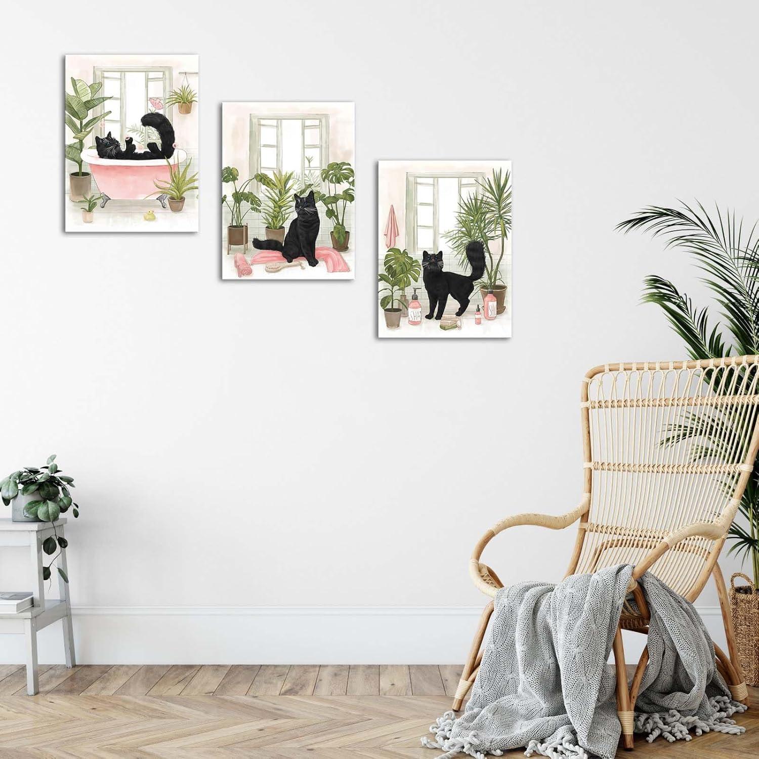 Apicoture Bathroom Cat Wall Decor Pink And Green Bathroom Wall Art Cute Orange Cat In Tub Painting Pictures Framed Wall Decor (Black)