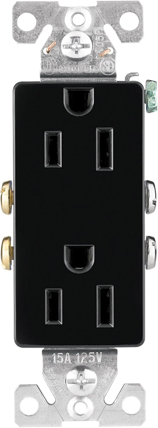 Eaton 1107-9BK 15-Amp 2-Pole 3-Wire 125-Volts Decorator Duplex Receptacle, Black