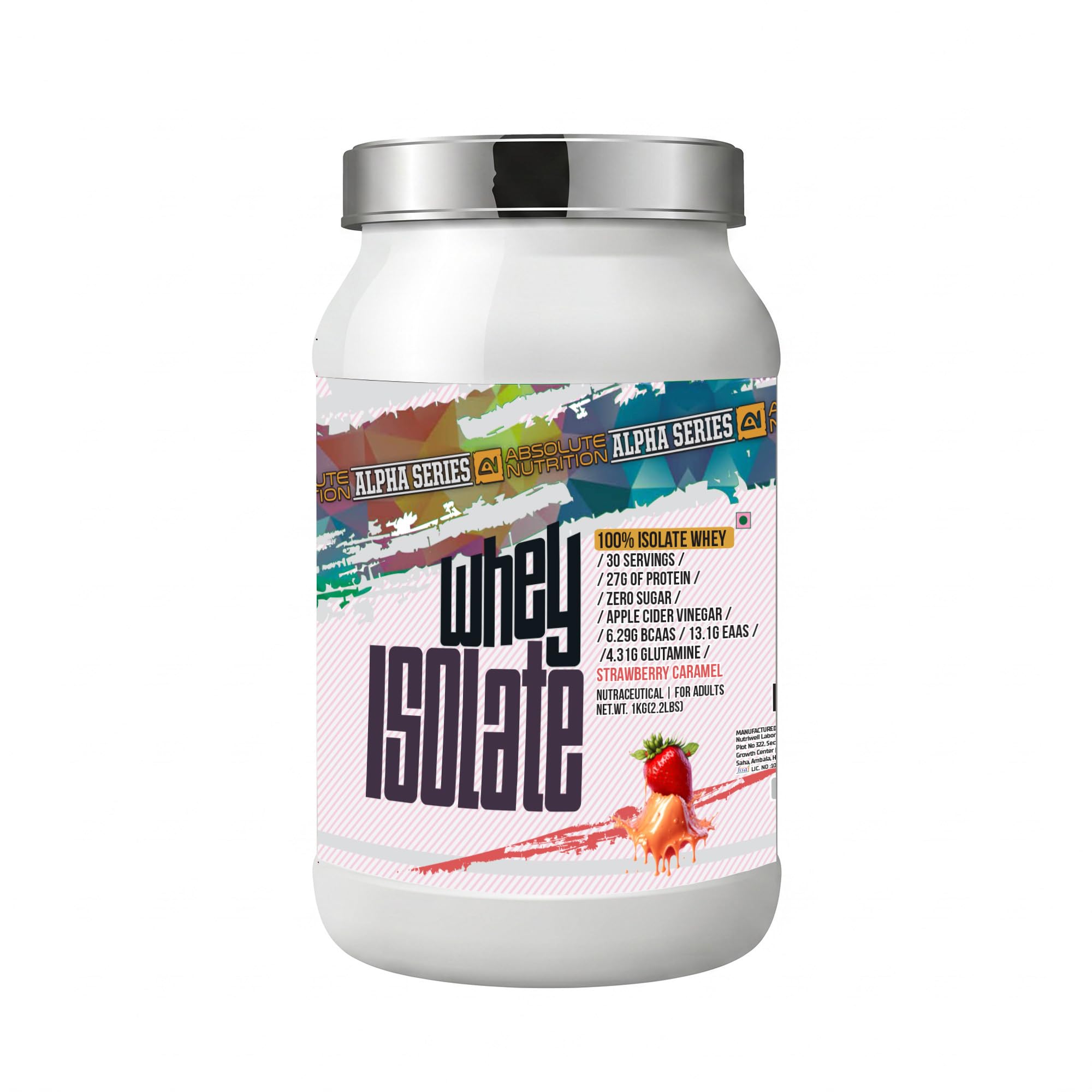Absolute Nutrition Alpha Series Whey Protein Isolate Powder | 27g Protein per Serving | Zero Added Sugar | DigeZyme Digestive Enzymes | Apple Cider Vinegar | 1kg (Strawberry Caramel)-image-17