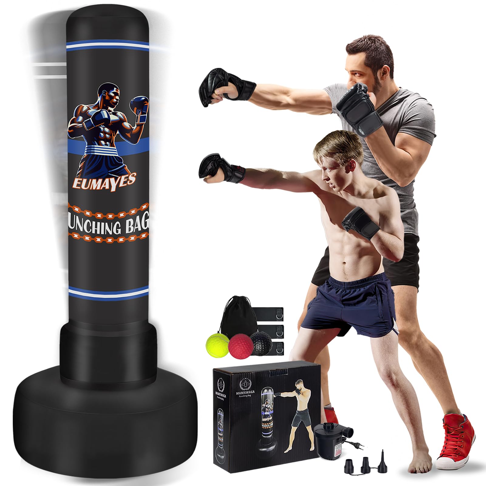 Sacco Da Boxe Autoportante Mamxwaga 180cm - Con Pompa Ad Aria Per MMA E Fitness