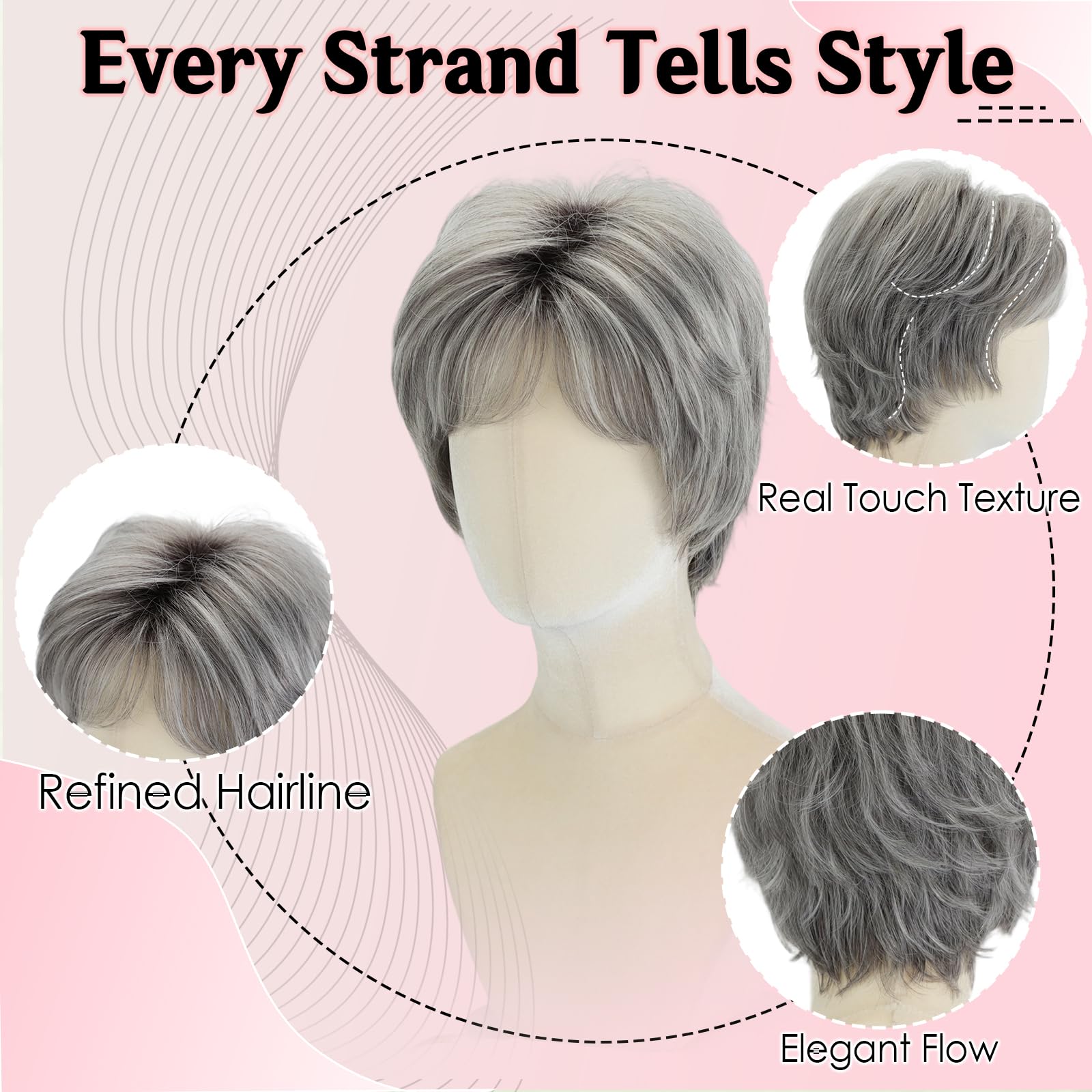 Amazon.com : WIGYY Light Gray Pixie Cut Wig for White Women  display picture 3