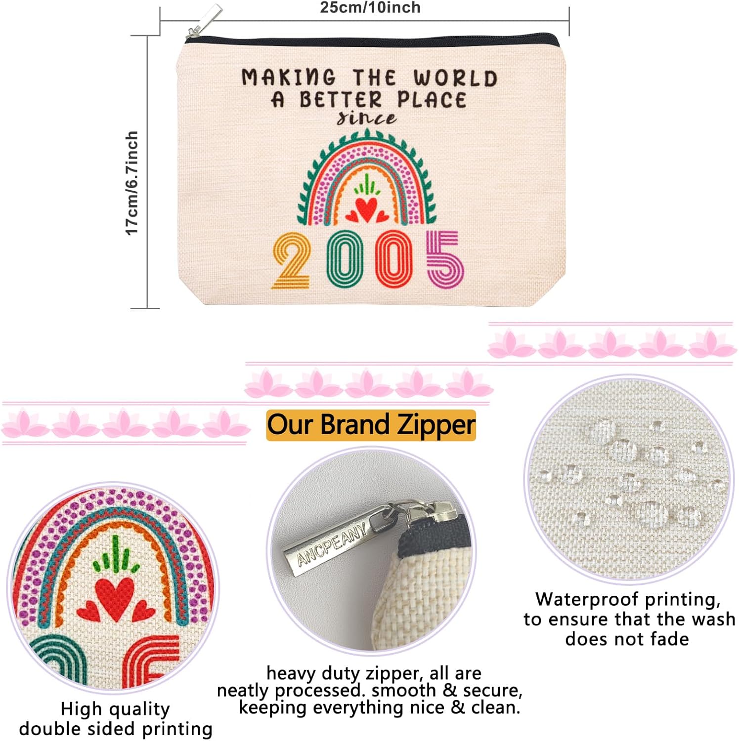 ancpeany 2026 Happy 21st Birthday Gifts for Her Makeup Bag, 21st Birthday Decorations for Her, Women, Girls, Friends, Daughter, Christmas, 2005 Cosmetic Travel Pouch 21 Year Old Birthday Gift Ideas - Image 2