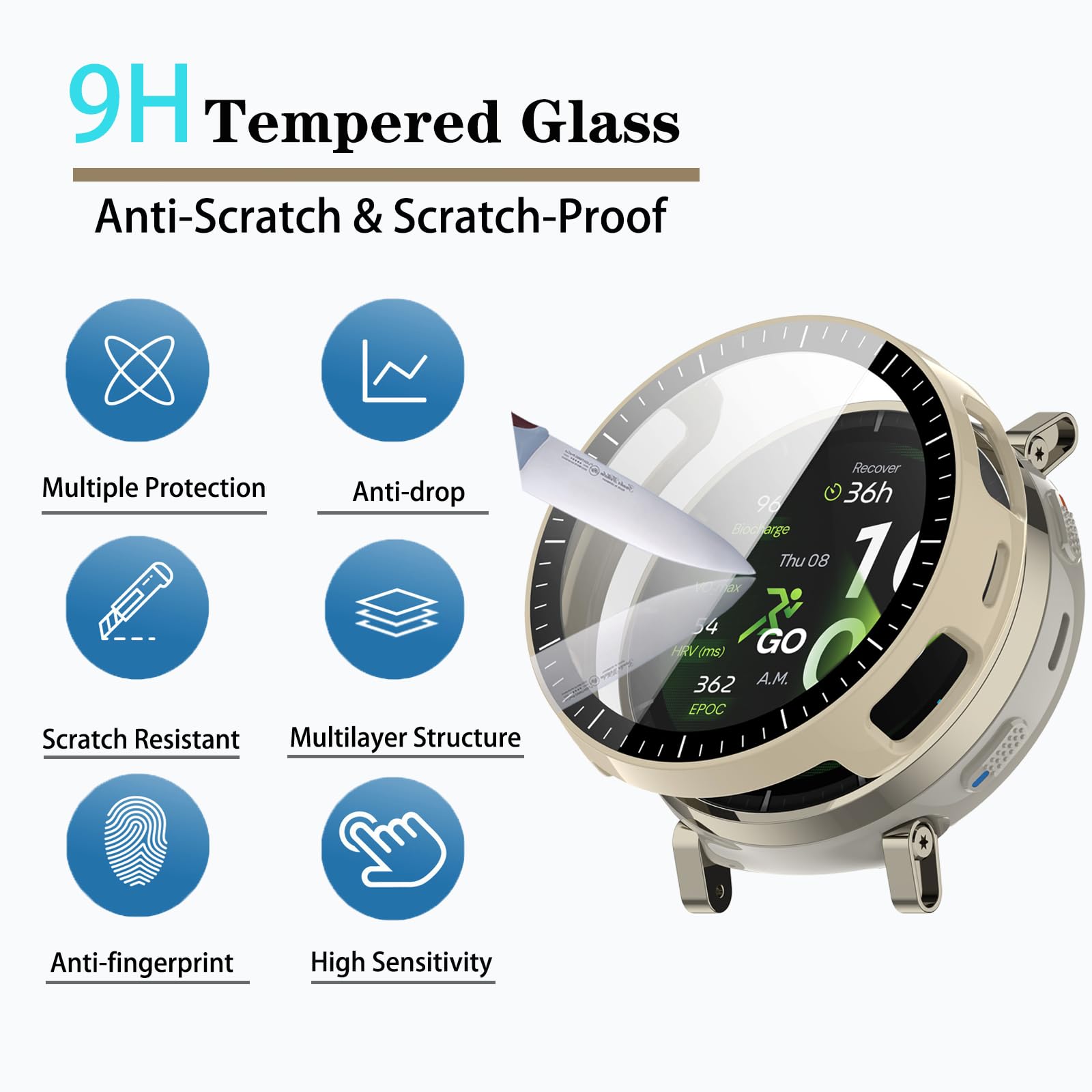 Lot de 4 films protecteurs d'écran Active 3 compatibles avec la montre intelligente Amazfit Active 3 Premium Running - Coque de protection en polycarbonate rigide ultra fin HD