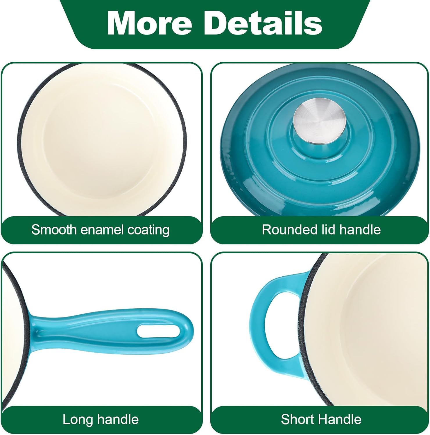 HaSteeL 2 QT Cast Iron Saucepan, Mini Enamel dutch oven with lid, Small Non Stick Pan for Milk, Pasta Tomato Sauce, Butter, Breakfast, Soup, Suitable for Boiling Stewing Frying, Easy to Clean, Green