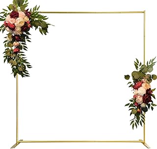Aluminum Wedding Arch Backdrop Stand 6.6x6.6 FT Gold Square Balloon Arch Frame for Wedding, Birthday Party, Baby Shower Ceremony Decoration