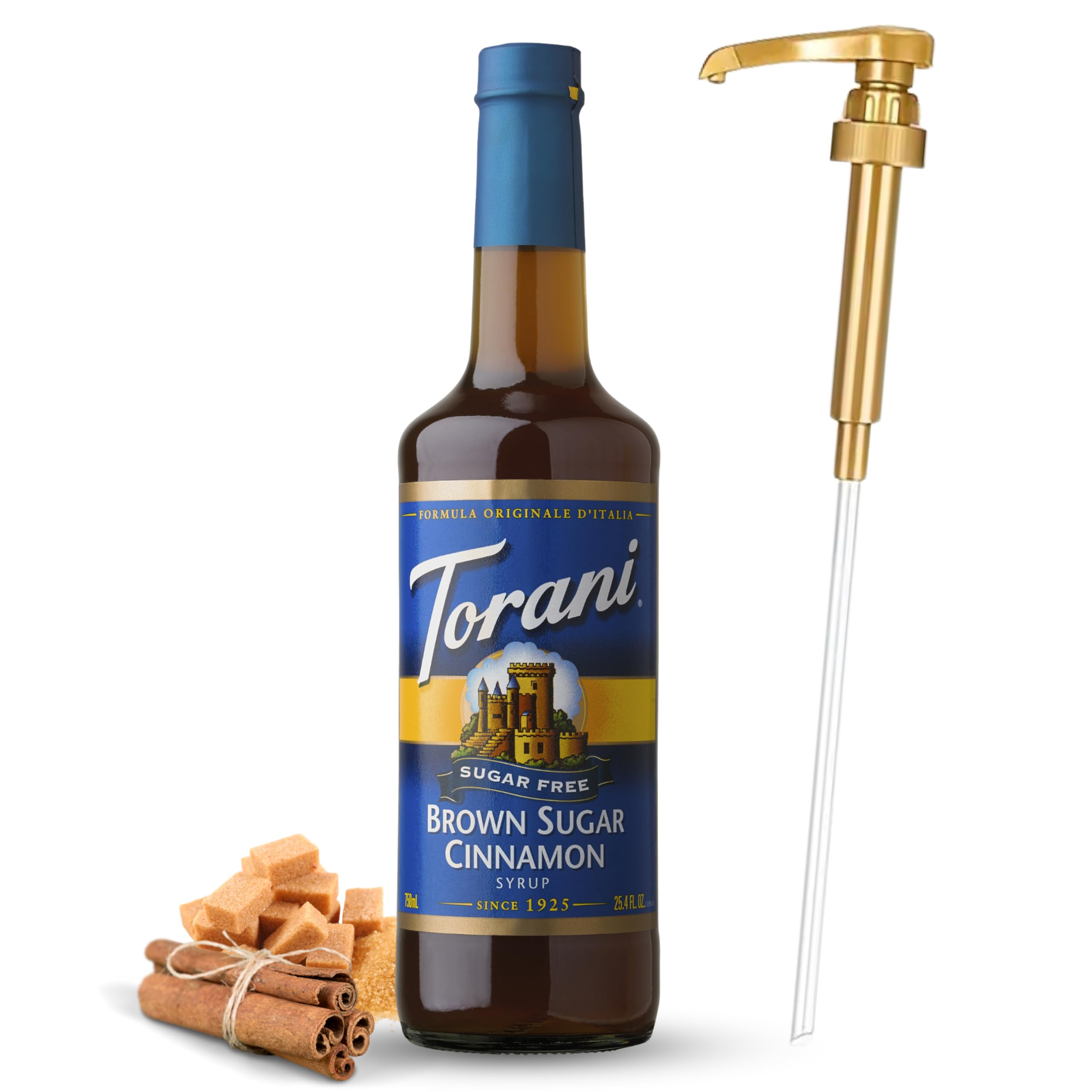 Sugar-Free Brown Sugar Cinnamon Syrup (25.4 oz) with Direct Coffee Tea Est 2019 Syrup Pump – Ideal for Coffee, Tea, and Desserts