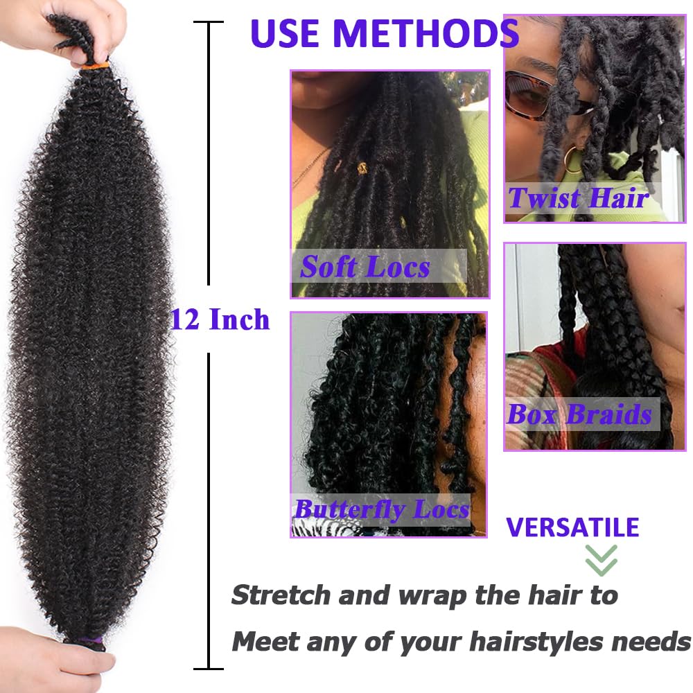 Leeven 12 Inch Springy Twist Hair for Afro Marley Locs 3 Packs Afro Kinky Curly Marley Braiding Hair Extensions Pre Separated Popping Spring Twist Crochet Hair for Distressed Locs/BUG# - Image 3