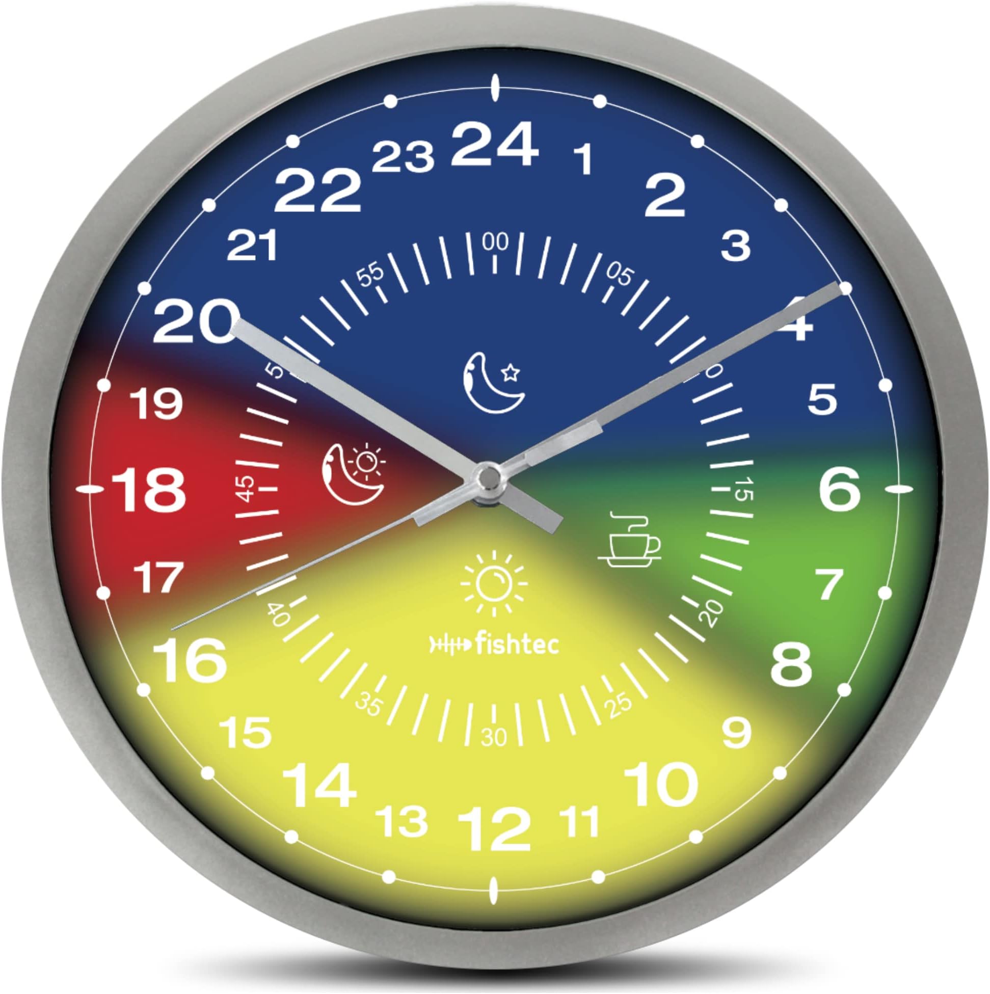 FISHTECModern Design Wall Clock 24 Hours - Ultra Accurate Easy to Read: Minute Dial - Clock for Children + Elderly People