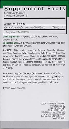 Miniatura 2 de Nature's Answer Píldoras de cápsula vegetariana de corteza de cascara sagrada, 90 unidades | Apoyo digestivo | Desintoxicación natural