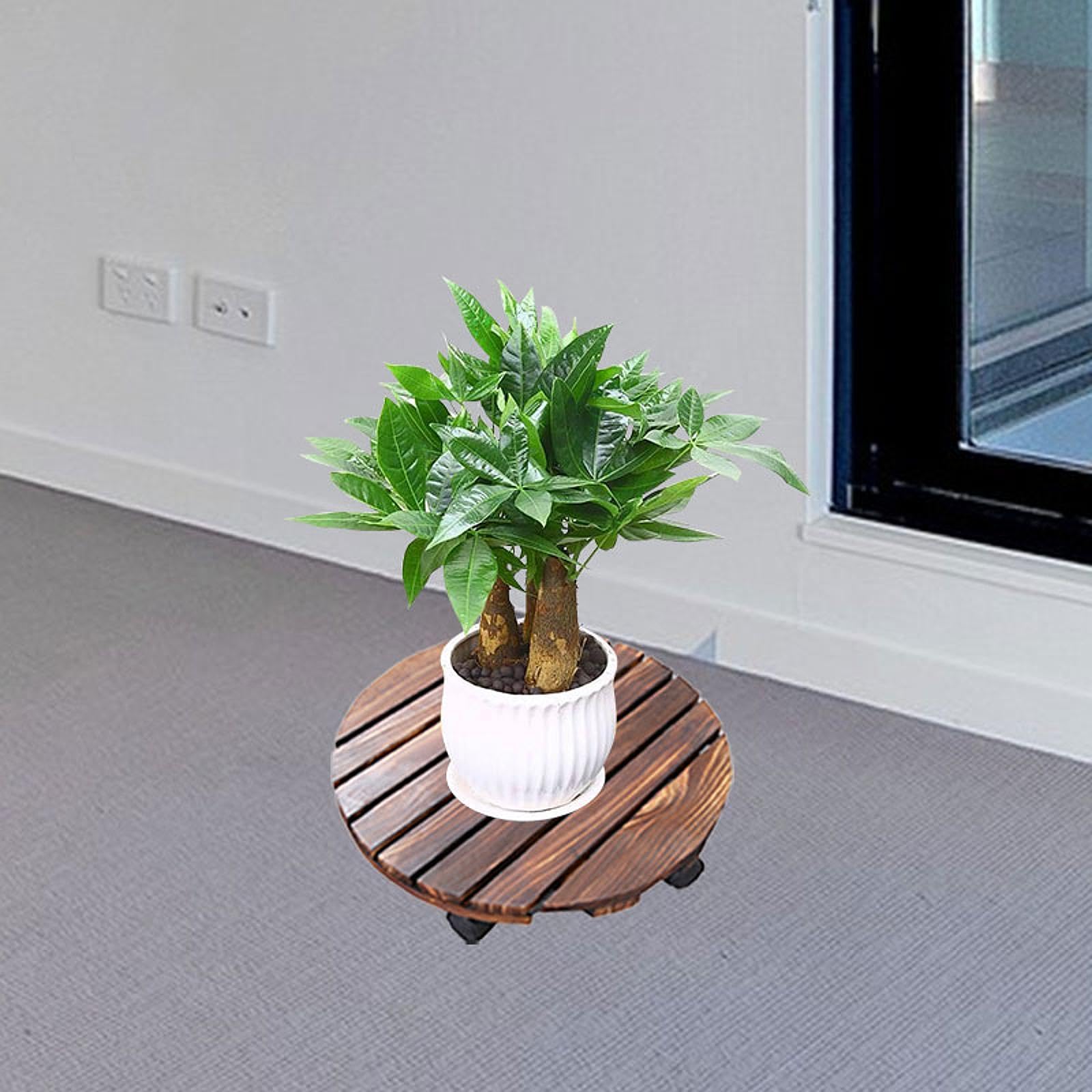 Baoblaze Support à roulettes en Bois pour Pot de Fleurs avec roulettes pivotantes pour Jardin intérieur et extérieur, 40 Cm