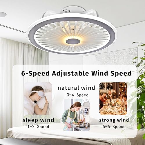 Miniatura 5 de Ventiladores de techo modernos con luces, ventilador de techo de perfil bajo de 19 pulgadas con luz, ventilador de techo de montaje empotrado de 6
