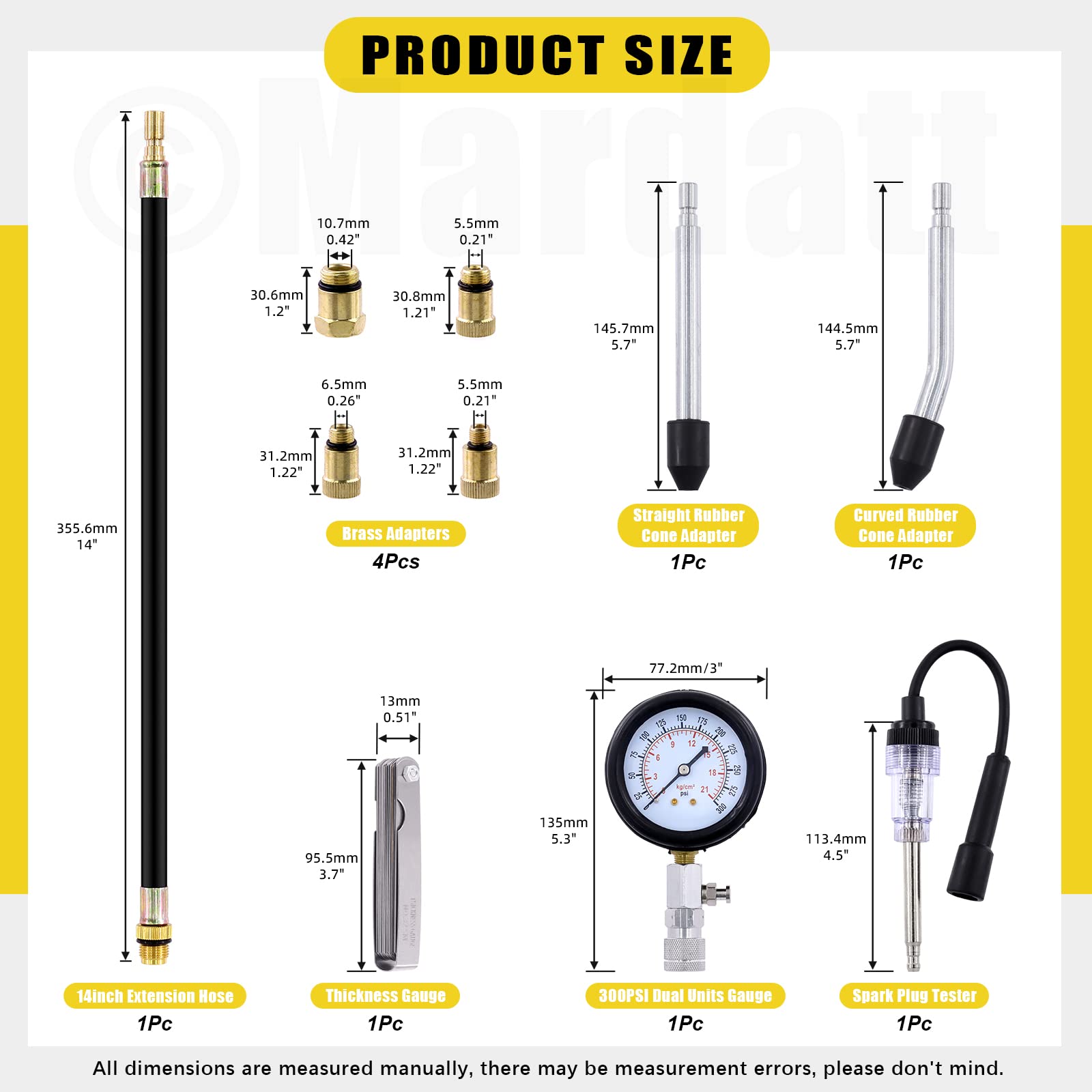 8PCS Compression Tester Kit 0-300 PSI Petrol Gas Engine Cylinder Pressure Black - View #8