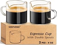 SENTVEND Espresso Cups Set of 2 - 4oz Clear Glass Double Spout Shot Glasses with Handle for Coffee, Milk, Desserts & Salad Dressing