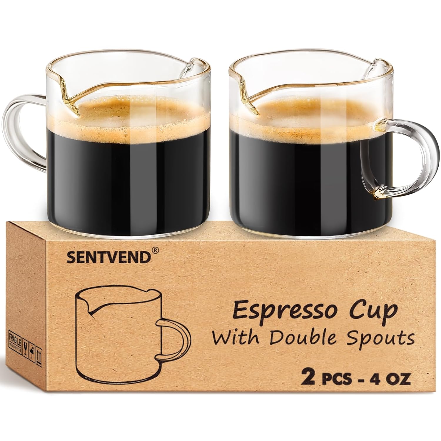 Espresso Cups Set of 2 4 Oz Espresso Shot Glass with Handle Double Spout Cups Clear Glass Milk