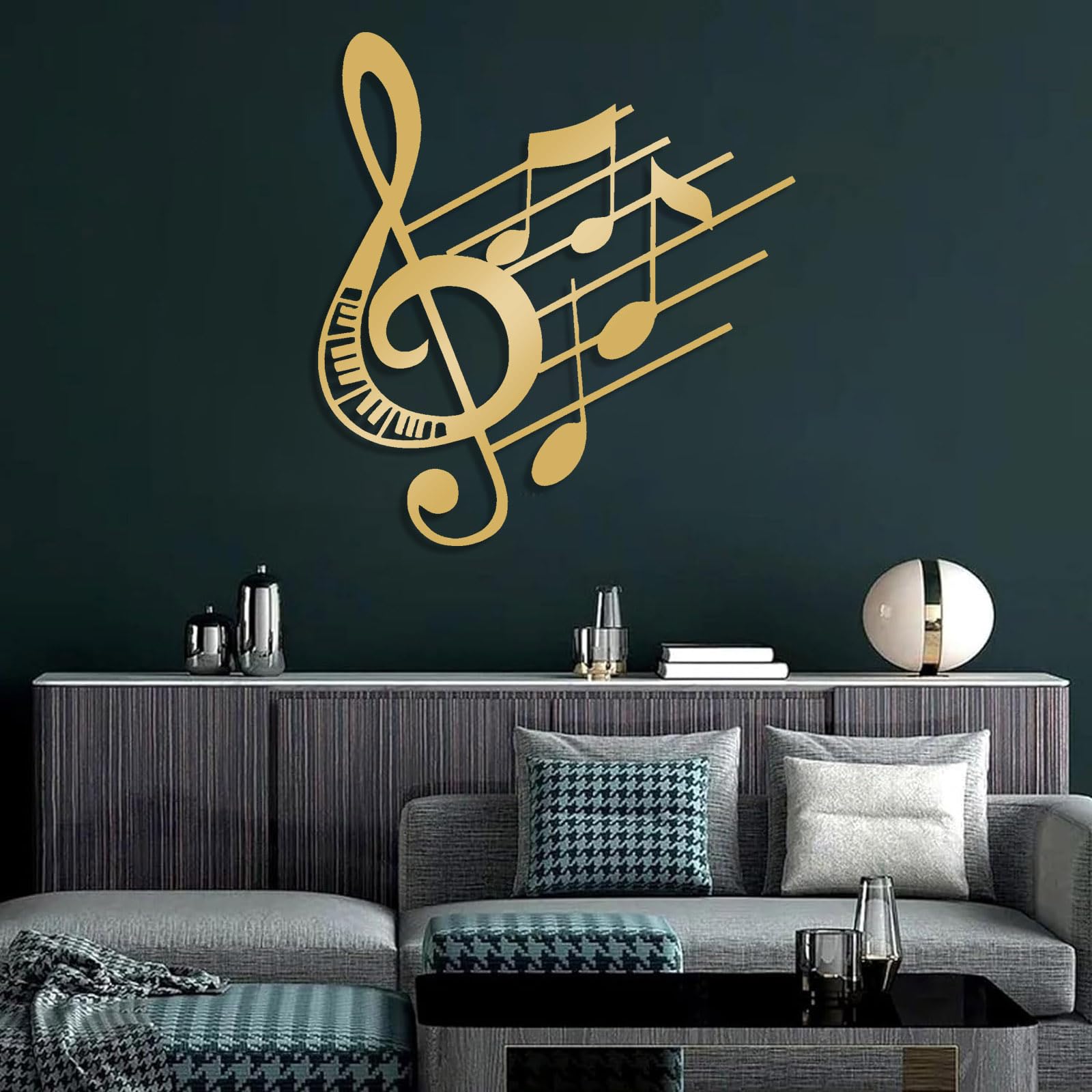 Generico Decoración de pared abstracta contemporánea de Metal con notas musicales, Arte, Clave de sol, adornos colgantes, Regalo para enamorados, hogar (65 x 70 cm, Blanco)