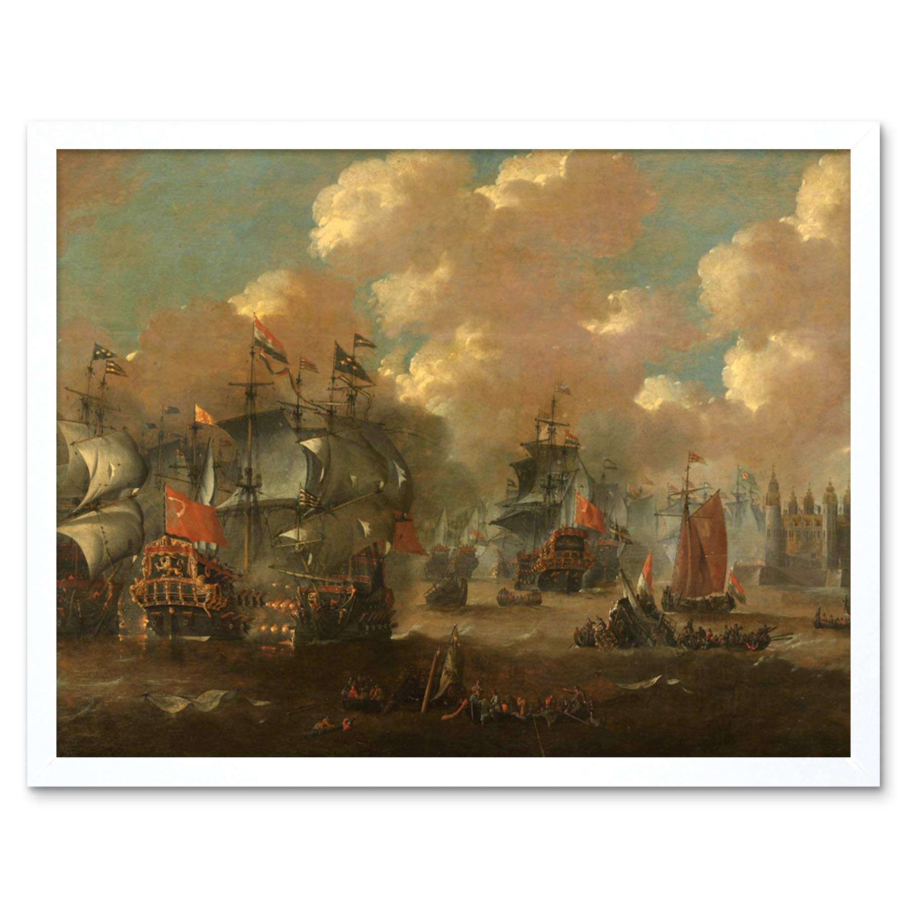 Artery8 Van De Velde Naval Battle Between Dutch Swedish Fleets Art Print Framed Poster Wall Decor 12x16 inch