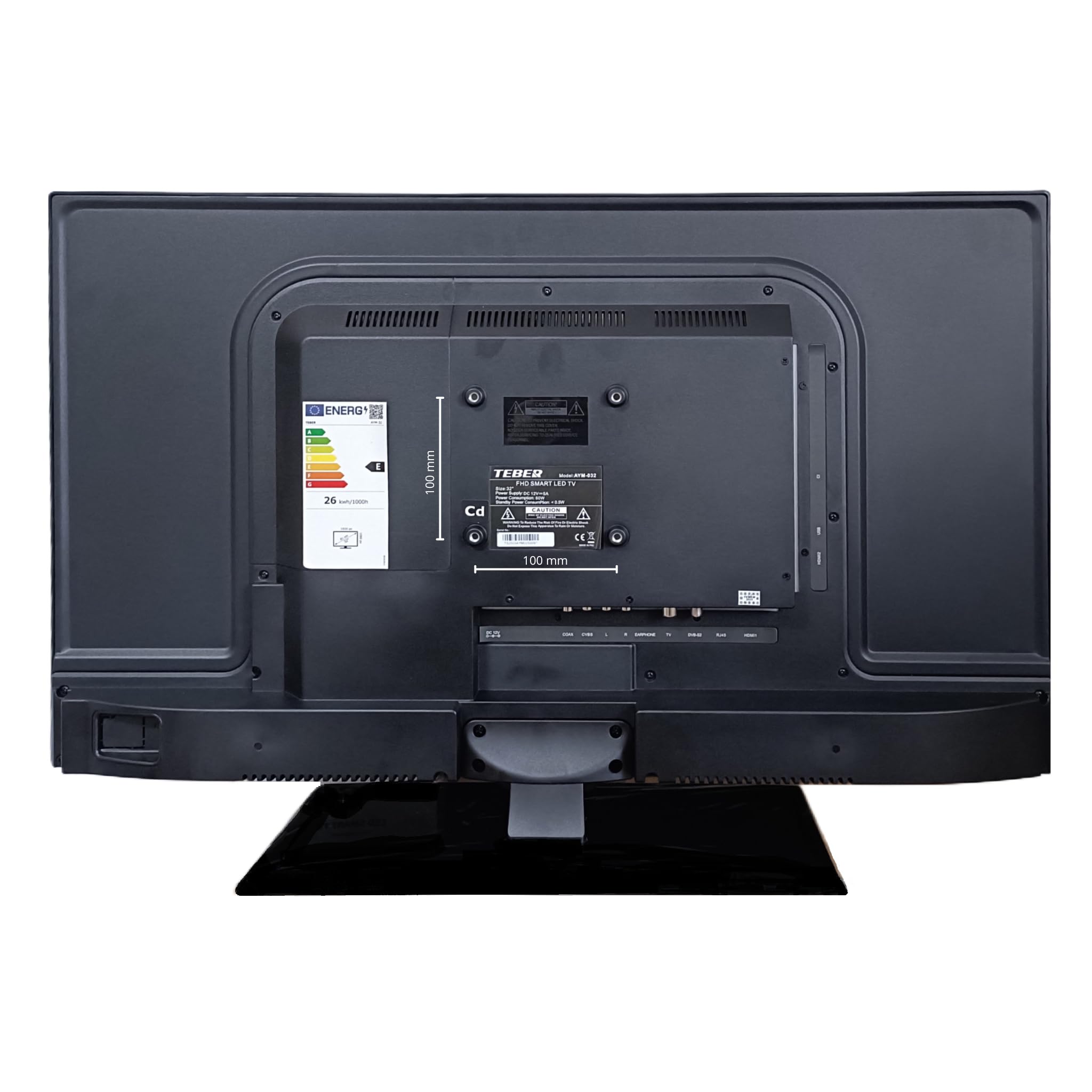 TEBER. Smart TV de 32 Pulgadas -12v/24v/230v. Bluetooth, Mando por Voz. Gran resolución 1920x1080 Full HD. DVB-S2/C/T2/T. para autocaravanas, cocinas, dormitorios, Campers, Barcos, Camiones (32").