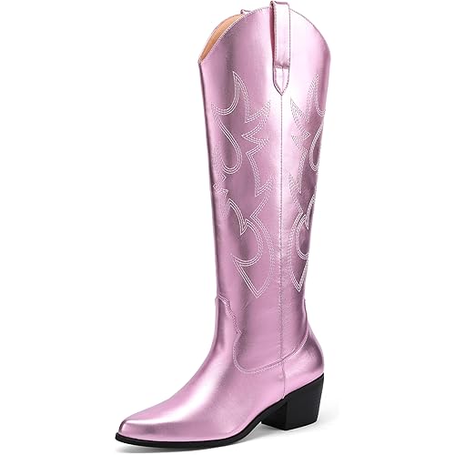 MeiLuSi Knee High Cowboy Boots Women's Cowgirl Boots for Women Embroidered Fashion Pull on Tall Western Boot