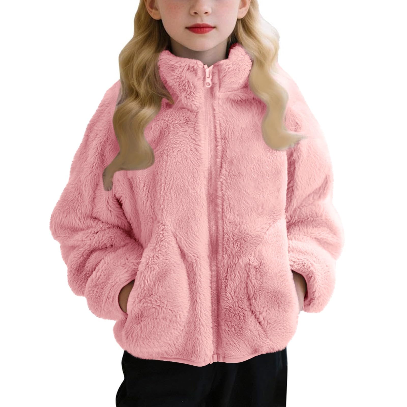 Fleecejacke Kinder Mädchen Warme Casual Winterjacke Mit Stehkragen Thermal Teddyjacke Jacket Coat Outwear Flauschig Fleece Jacke Reißverschluss Flauschjacke Weiche Kinderjacket Für Kinder Mädchen