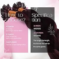 Vista 3 de Moresoo Extensiones de cabello humano con punta K de color burdeos, extensiones de cabello humano con punta en U, color rojo oscuro, 22 pulgadas