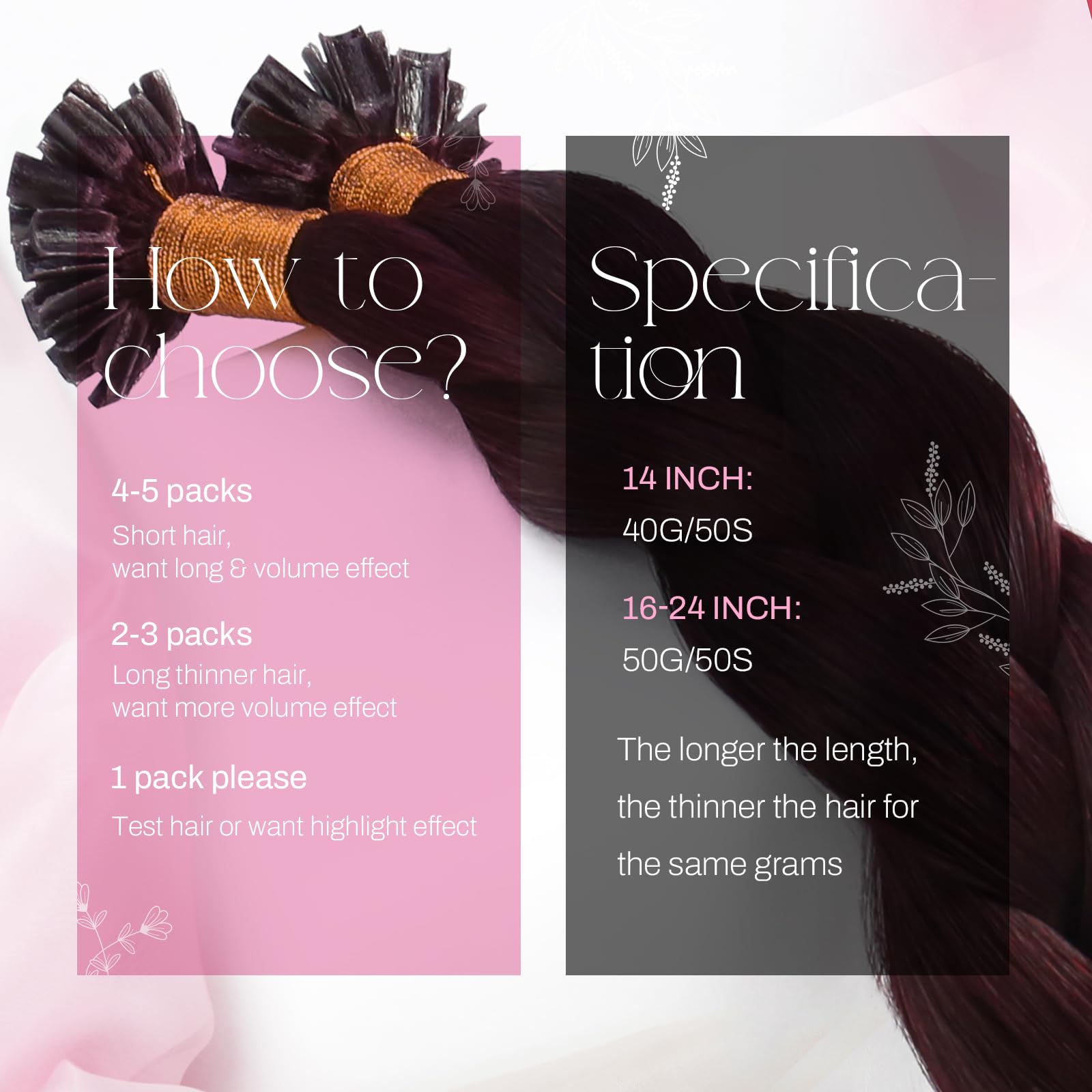 Moresoo Extension Capelli Veri Cheratina Vino Rosso Extension con Cheratina Invisibili Extension Cheratina Capelli Veri Vino Rosso Intenso Cheratina per Extension 50 Ciocche #99J 45 cm 50g