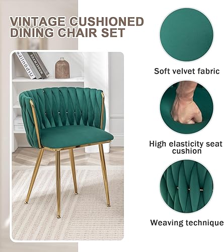 Miniatura 5 de Juego de 4 sillas de comedor de terciopelo, modernas sillas de comedor tapizadas con patas de metal dorado para comedor, tocador, cocina, sala de