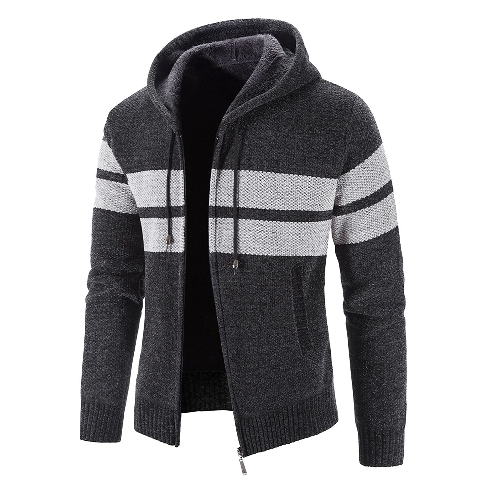 Cardigan da uomo in cotone con cerniera e cappuccio, leggero | Maglione lavorato a maglia, con mezza cerniera, comoda felpa con cappuccio, caldo, invernale, in pile, casual, da lavoro