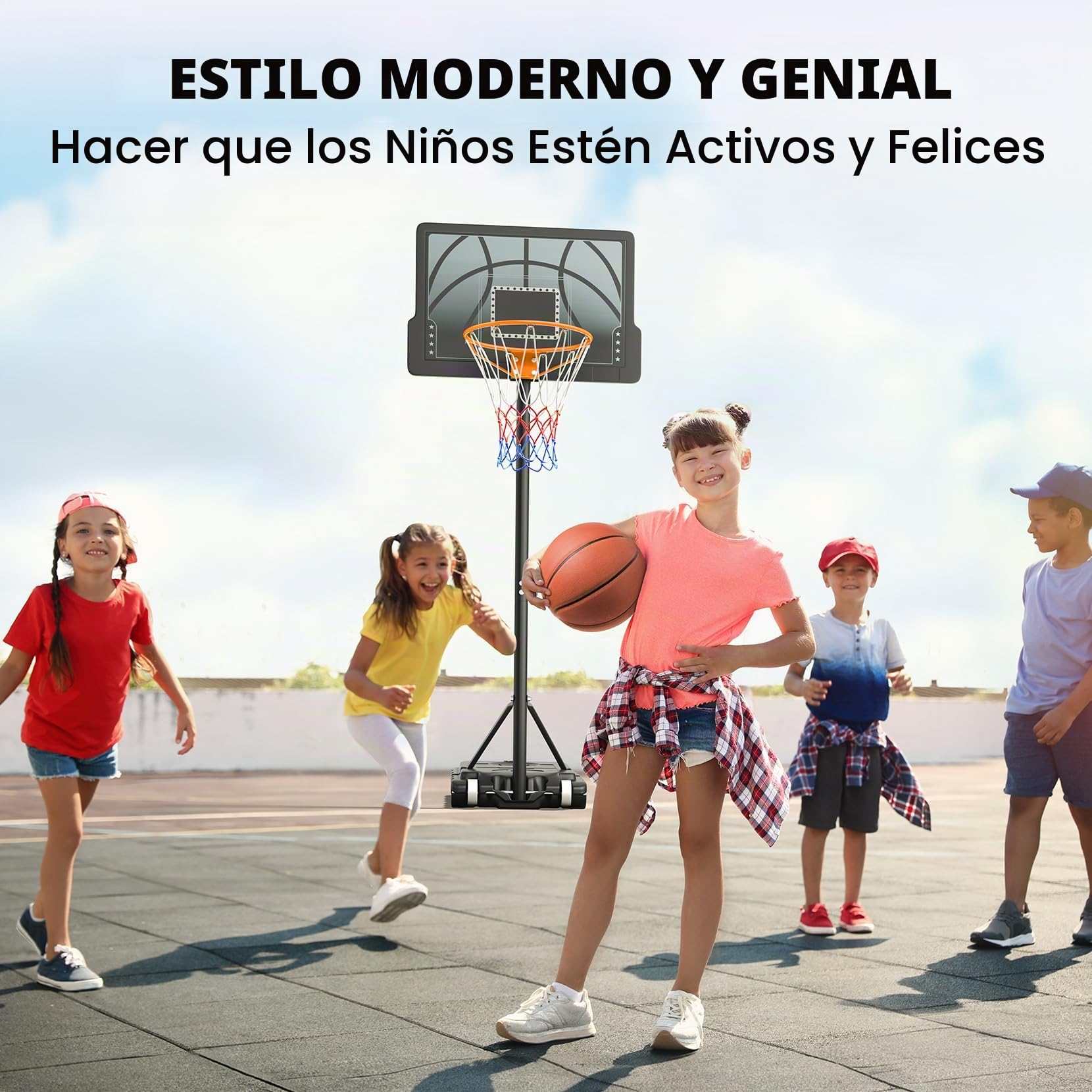 Cesta de baloncesto exterior, cesta de baloncesto infantil, ajustable en altura de 110 a 210 cm, para interior y exterior