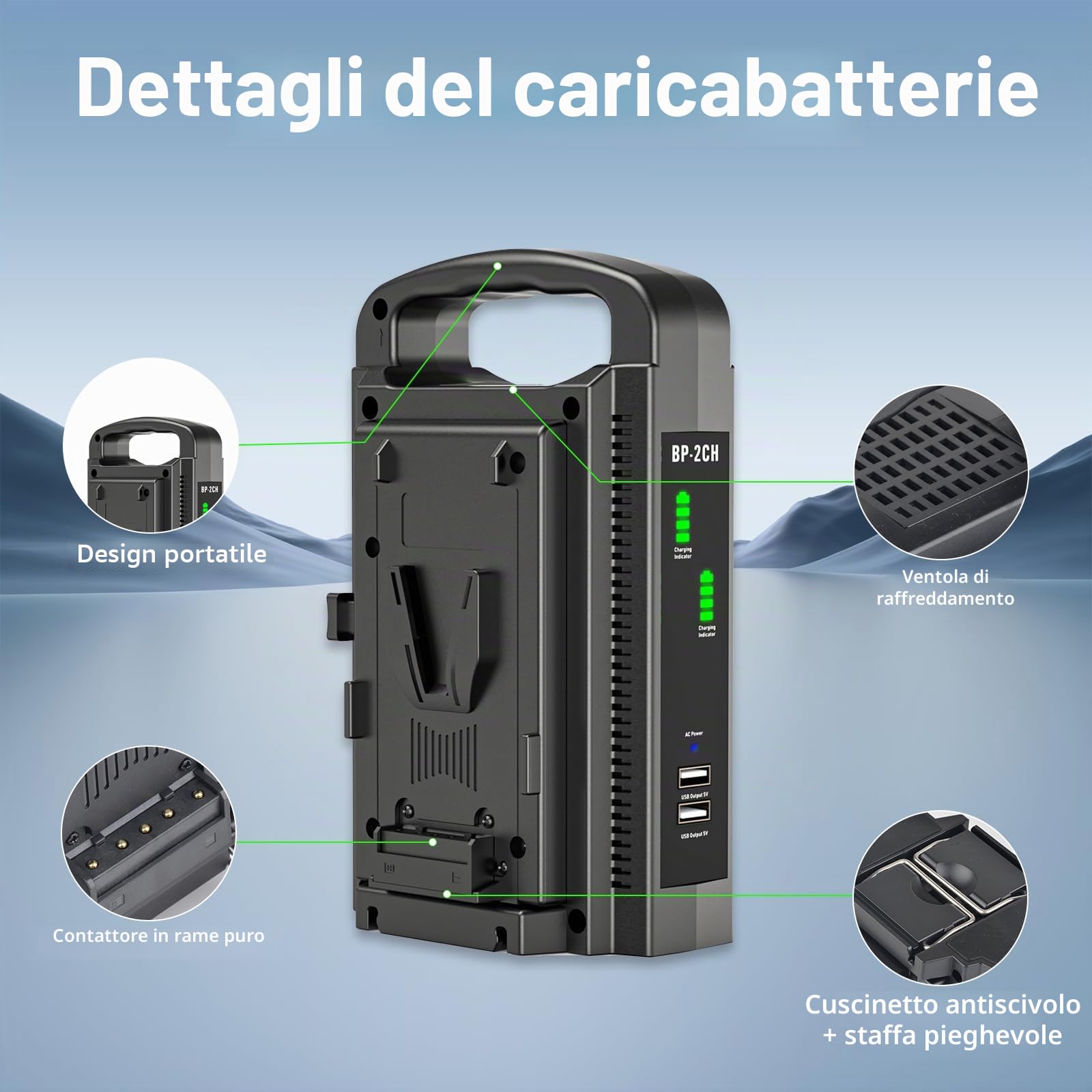 V Mount - Caricabatterie Dual Channel V-Mount V-Lock per tutti i pannelli a V (batteria non inclusa)