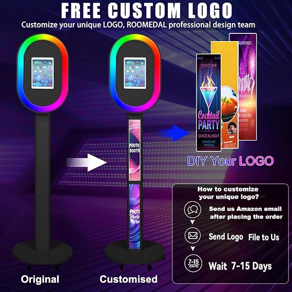 Portable Photo Booth Machine Compatible with iPad 10.2 10.5 10.9 11 12.9 13,Metal Selfie Station photobooth Machine,RGB Ring Light,Custom Logo,for Parties Wedding Rental (Honeycomb Box)