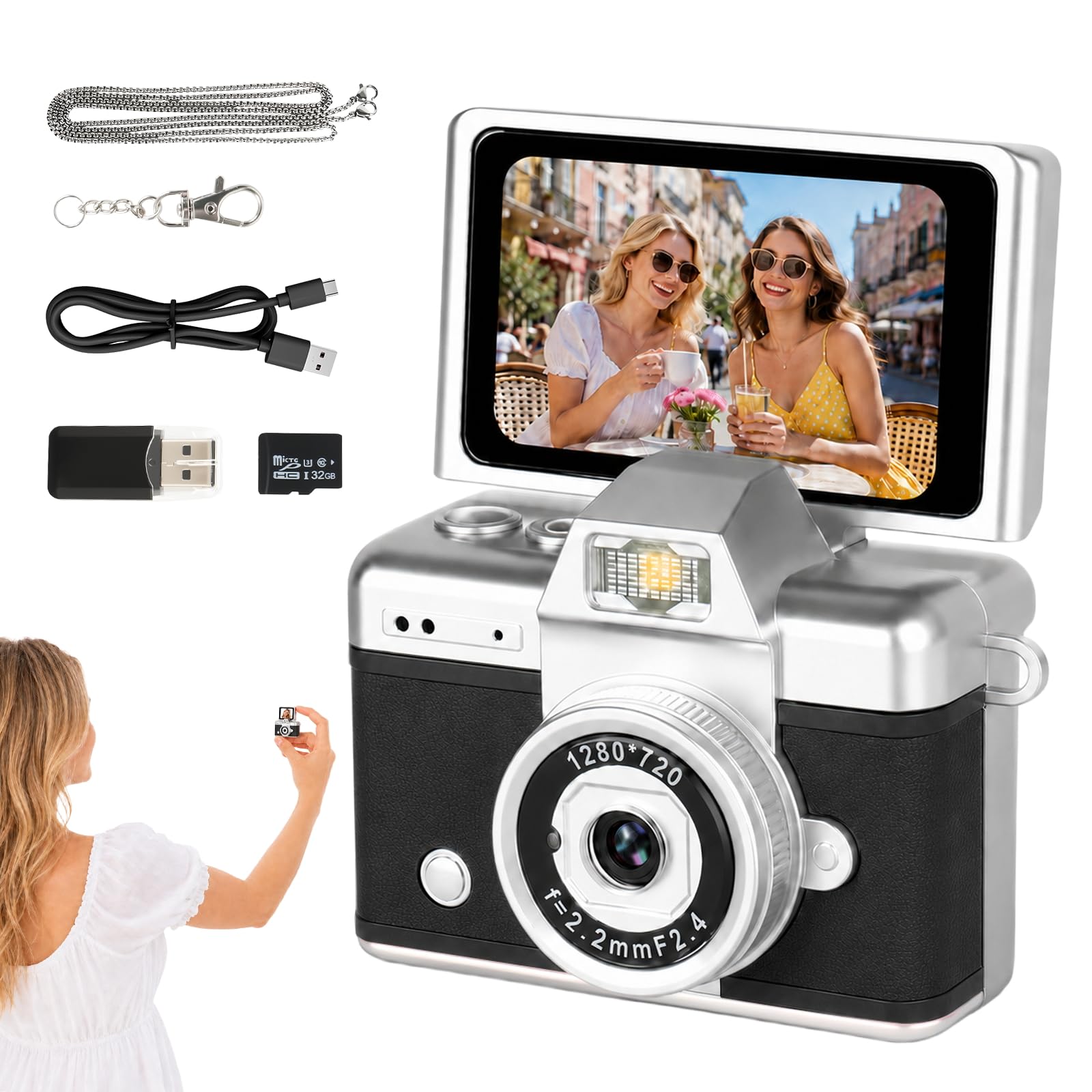 Premium Mini Keychain Camera with 1080P Video | Mini Digital Camera Keychain Aesthetic Retro Pendant | Keychain Camera for Festivals, Parties, Camping, and Trendsetters, 32GB Card Included-image-34