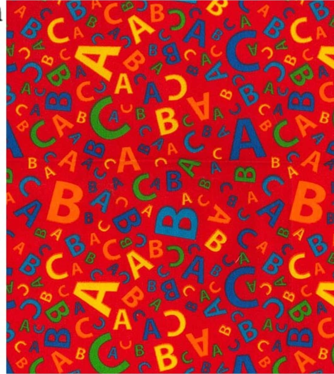 Printed Polycotton Craft Fabric Material - Rainbow Alphabets ON RED, 1Mtr 110cmx100cm