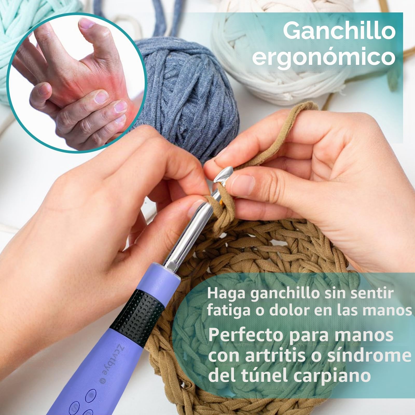 Transplant Juego de agujas de ganchillo LED 22 en 1 con contador de 22 tamaños (2,0-14,0 mm), plástico morado, con bolsa de almacenamiento