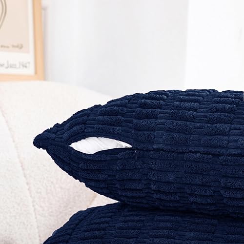 Miniatura 10 de HWY 50 Juego de 2 fundas de cojín decorativas de pana de 16 x 16 pulgadas, fundas de cojín modernas a rayas suaves para sofá y cama, fundas de cojín