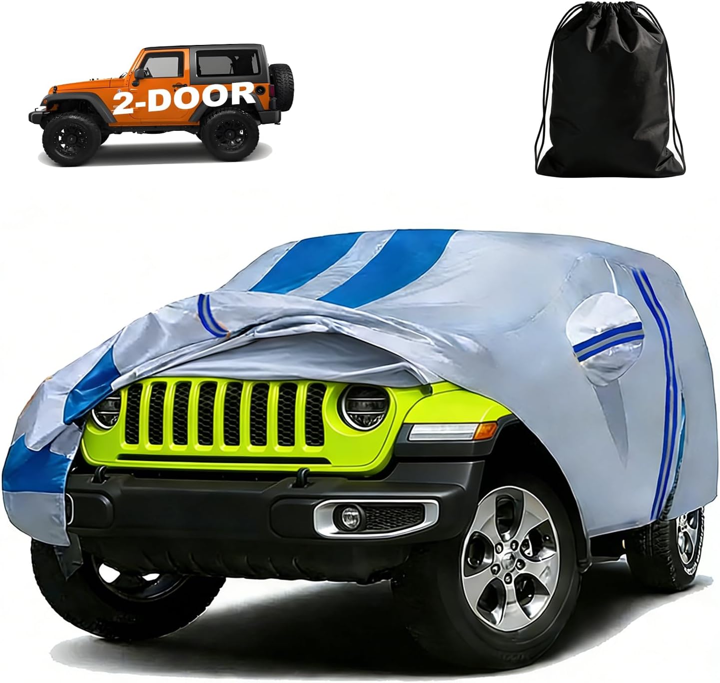 10 Layers Full Car Cover Custom Fit for Jeep Wrangler 2 Dr/Unlimited 2-Door JK JL TJ ect,100% Waterproof All Weather Heavy Duty Car Covers for Rain Sun UV Hail Protection with Door Zipper.