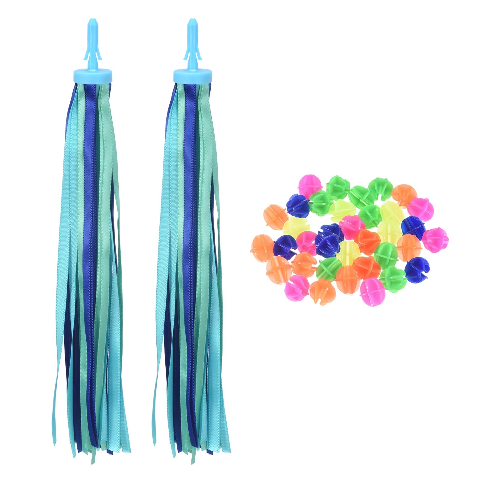 YELARXI Bike Streamers, Handlebar Tassels Grips Ribbon Bike Accessories Decorations with Colorful Bicycle Spoke Oval Decor Beads for Bicycle Tricycle Scooter Handgrip, Light Blue