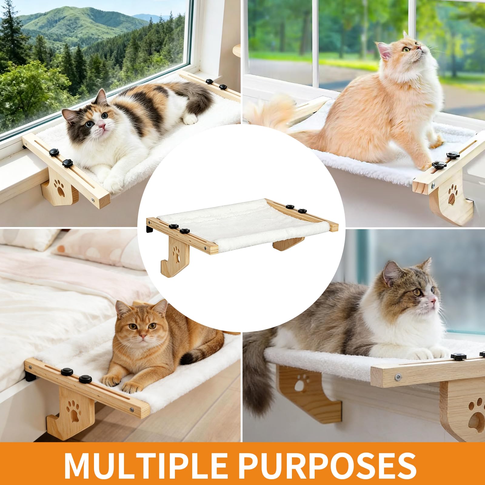 Heizungsliege Hängende Katzenhängematte, Katzen Fensterliege Holz Katzenbett Hängen Balkon Katzenbett Heizungsliege Katzen Katzenliege zum Schlafen 50.5 x 38 x 16.5 cm Halten 15kg