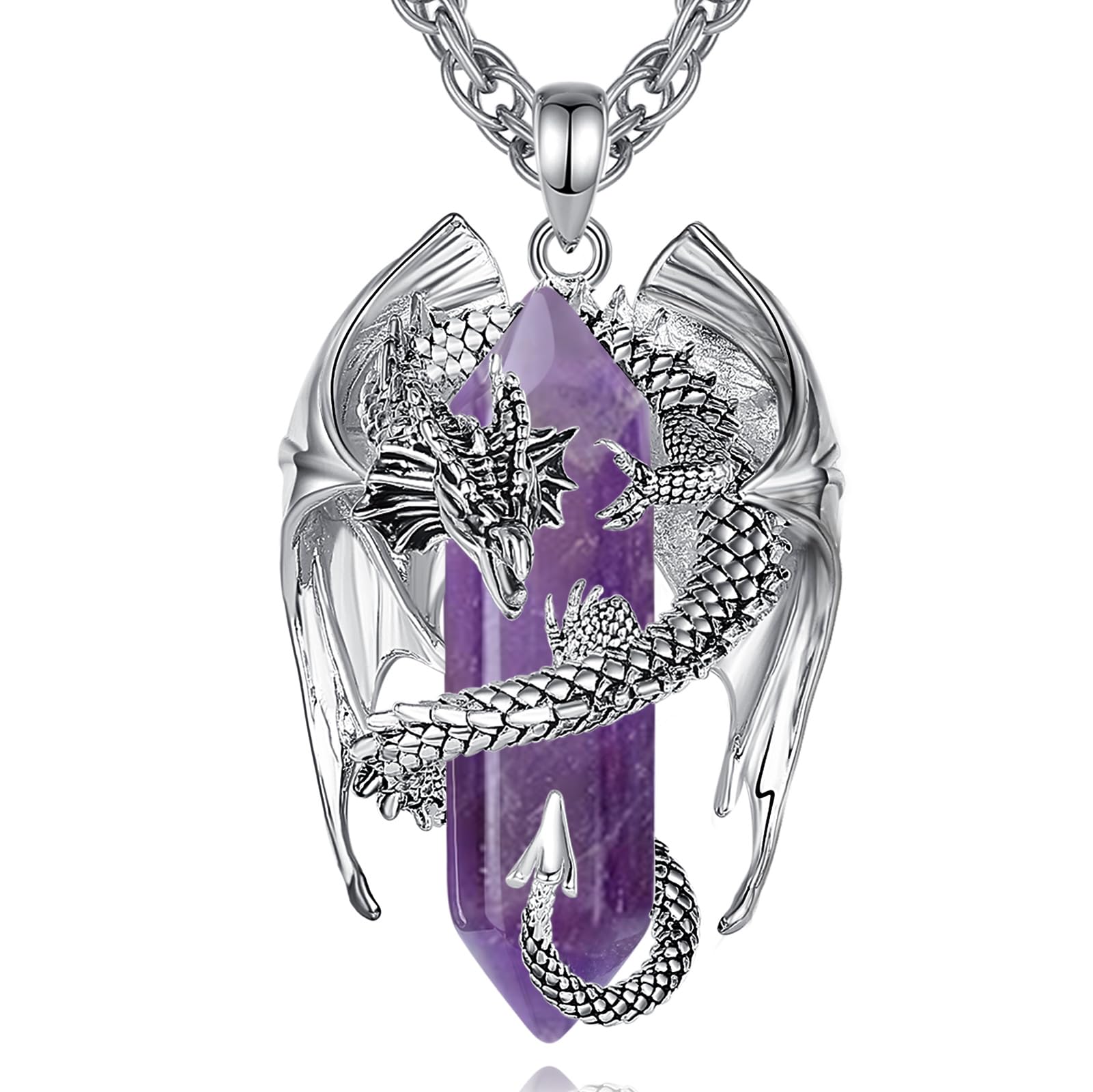 INFUSEU Unique Dragon Necklace with Healing Crystal Stone