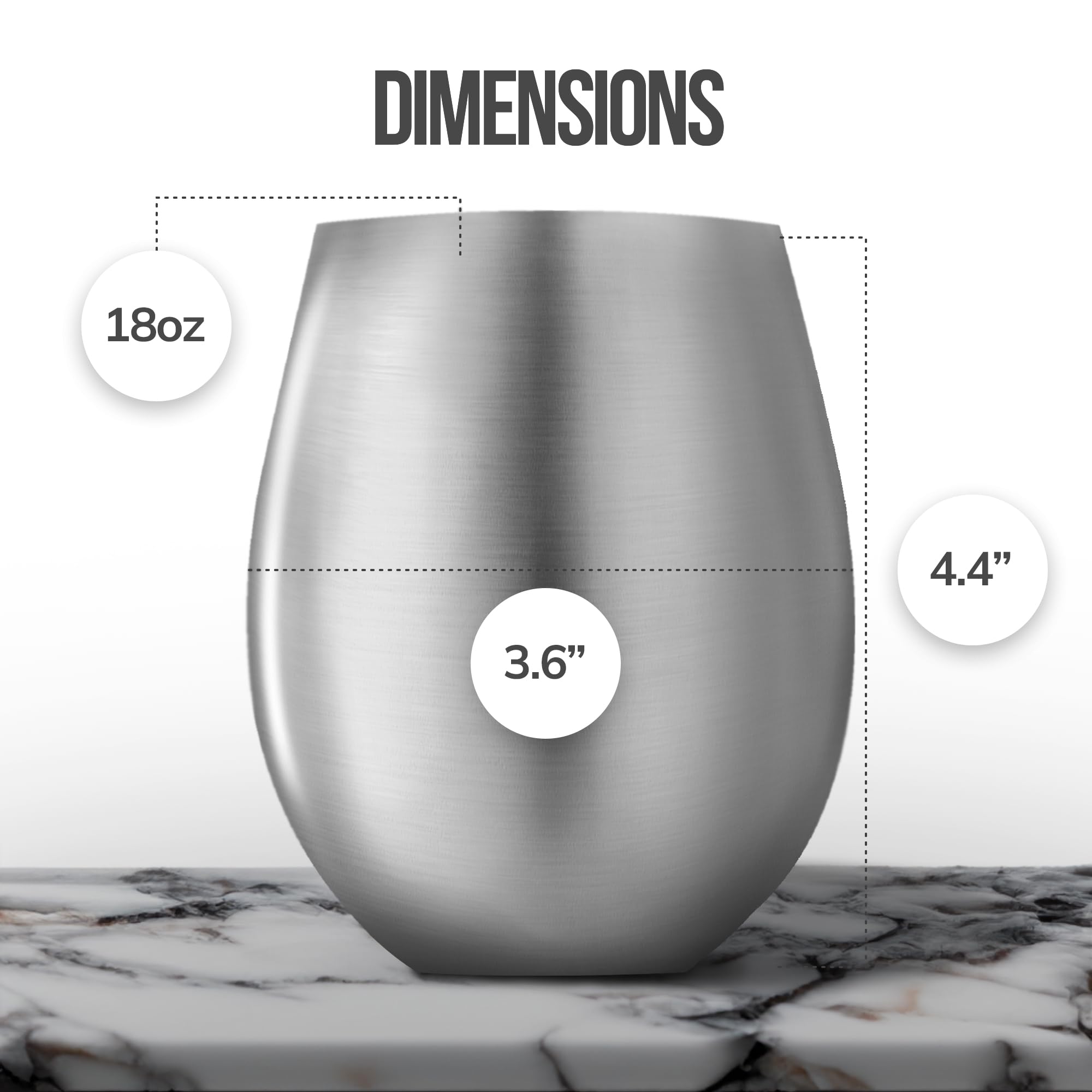 TenTen Labs Weingläser ohne Stiel aus Edelstahl (2er-Set) mit Weinbelüfter und Stopper – 530 ml – unzerbrechliches Weinglas für Outdoor, Reisen, Camping und Pool – gebürstetes Silber