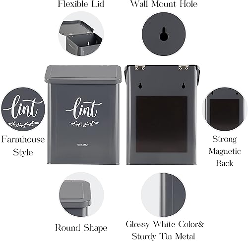 Miniatura 3 de PERFNIQUE Contenedor magnético de pelusa para cuarto de servicio con cepillo para pelusas, soporte de pelusa montado en la pared con tapa para