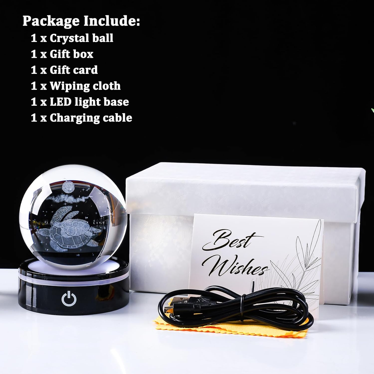 YWHL 3D Sea Turtle Crystal Ball Figurine with LED Base Laser Sea Turtle Gifts for Women Men on Christmas Birthday Decorative Turtle Ball Sea Turtle Glass Globe Night Light for Home Decor (80mm) - Image 6